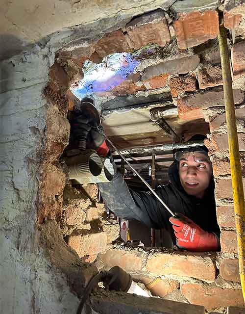 Chimney repair in progress