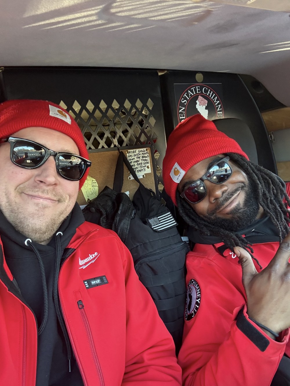Garden State Chimney technicians in their van